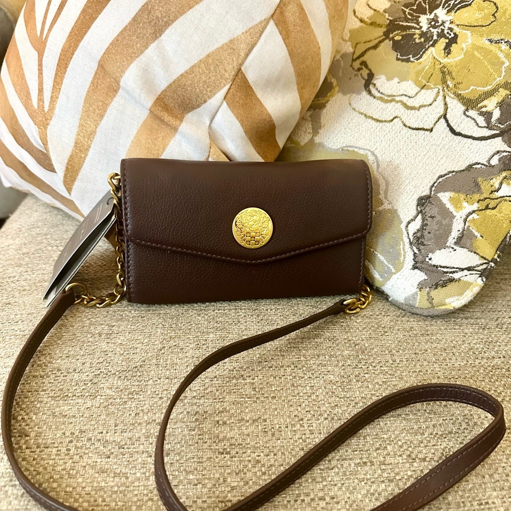 Vince Camuto Omari Leather Wallet on Chain WOC Crossbody NWT Black Cherry - Picture 5 of 12